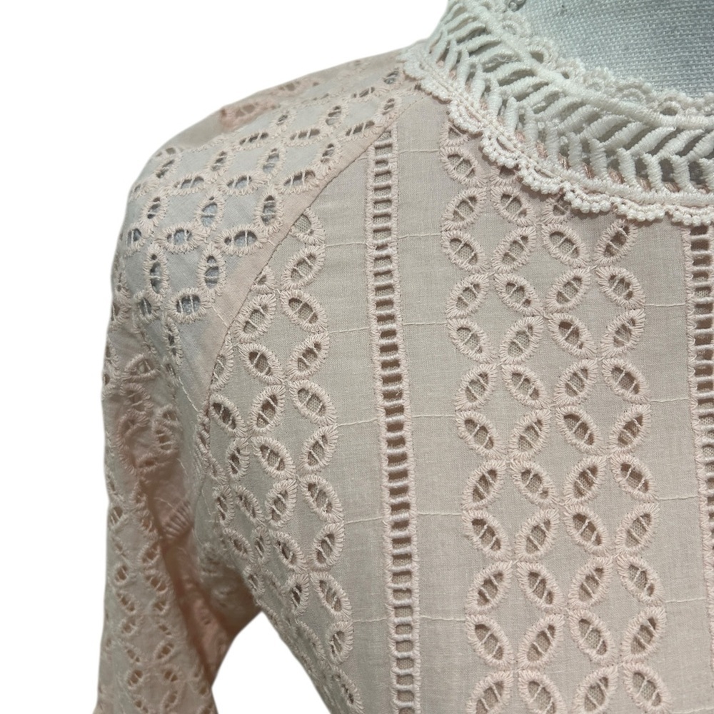 Simplee Apparel Blush peach Lace Eyelet Mini Dress fit & flare lined size medium - Picture 8 of 11